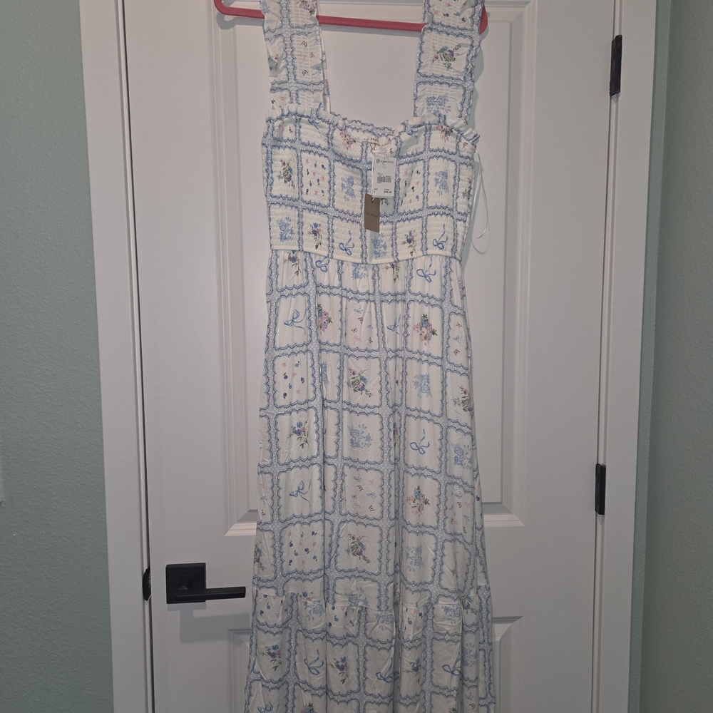 Blu Pepper White and Blue Patchwork Maxi Dress